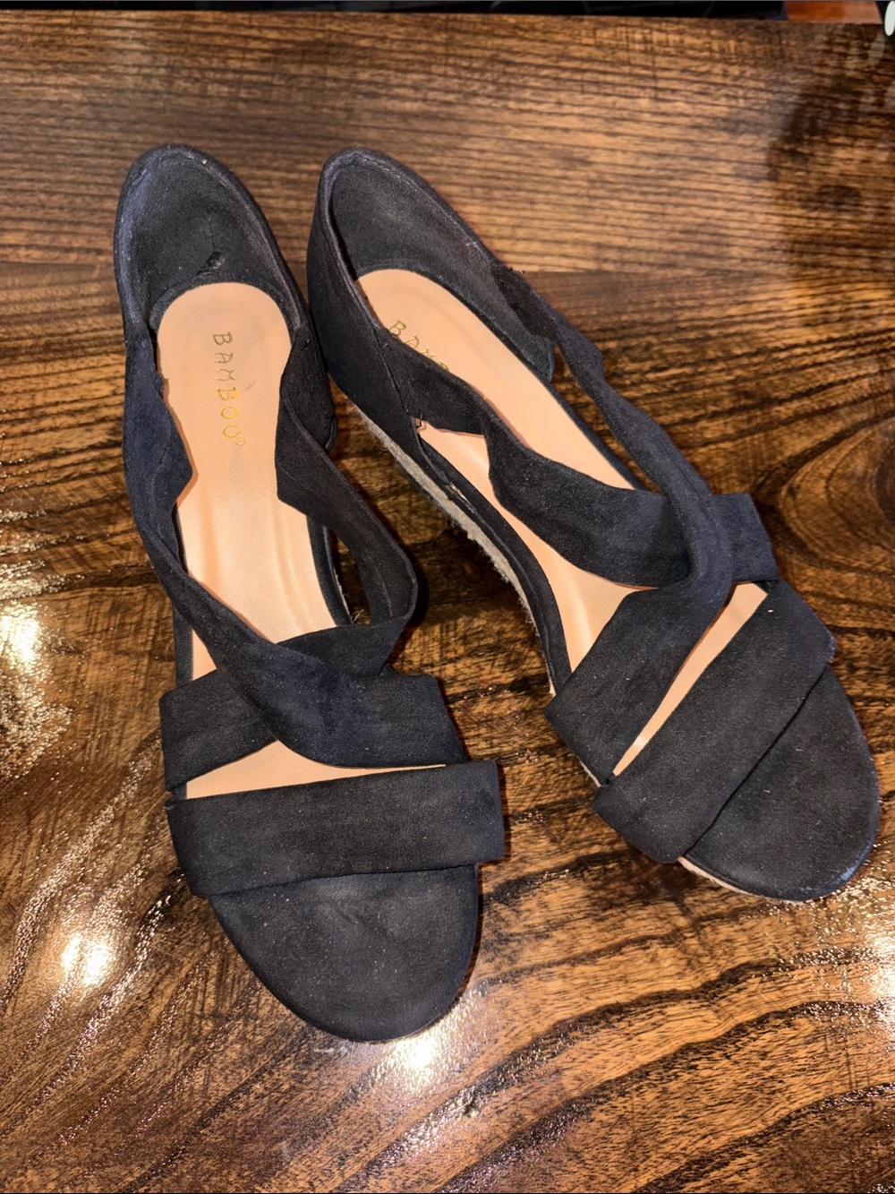 BAMBOO Black Suede Crisscross Open-Toe Sandals